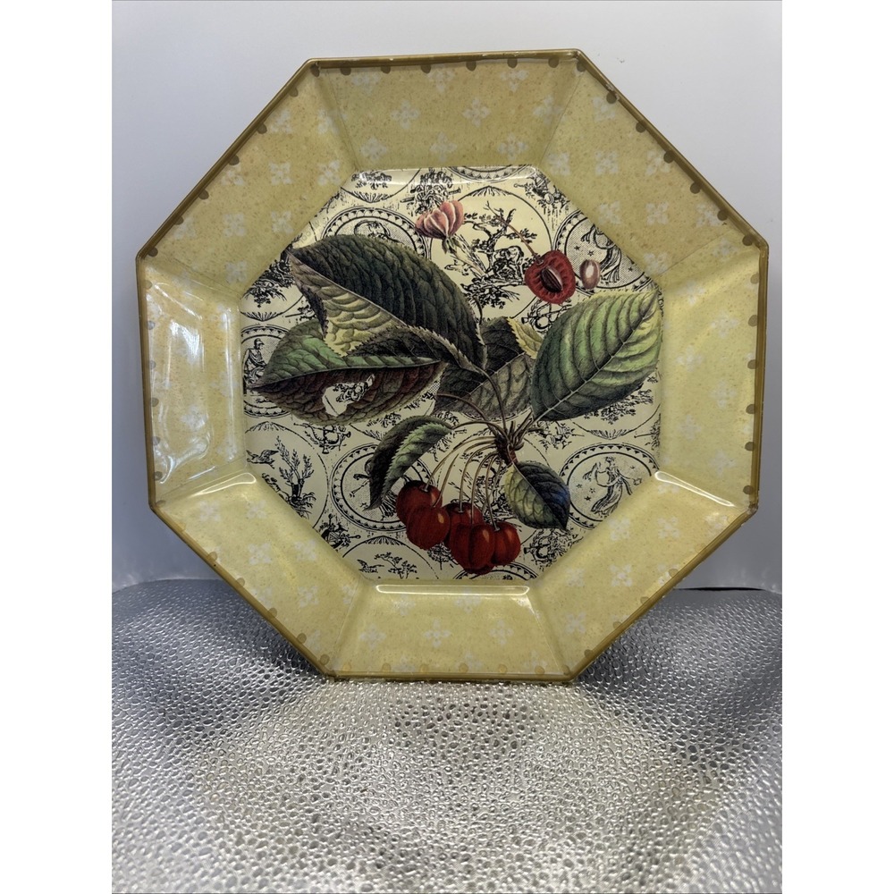 MOONLIGHTING INTERIORS Decoupage Octagon Plate Cherries & Holder